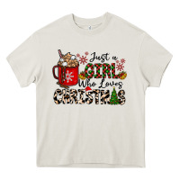 Cream just a girl who loves christmas Heavy Core Tee - CowhideDigitalArt