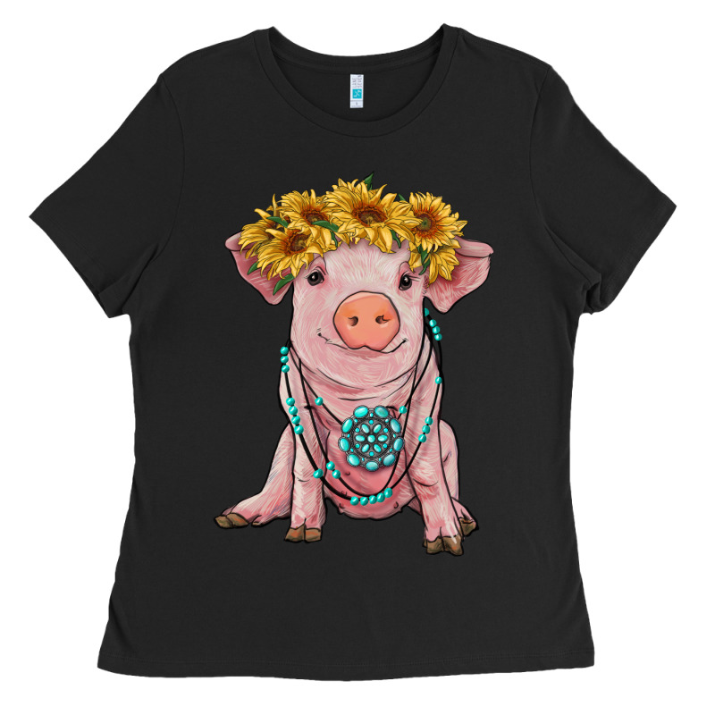 Sunflower Pig With Gemstone Ladies Tee by RanaPortraitStore | Teevron
