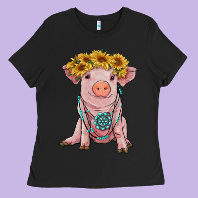 Sunflower Pig With Gemstone Ladies Tee Designed By Ranaportraitstore