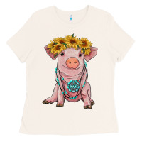 Bone sunflower pig with gemstone Ladies Tee - RanaPortraitStore