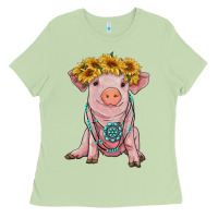 Matcha sunflower pig with gemstone Ladies Tee - RanaPortraitStore