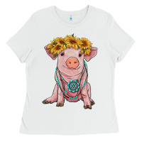 White sunflower pig with gemstone Ladies Tee - RanaPortraitStore
