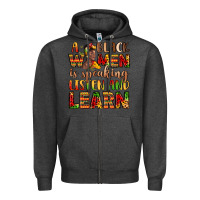 Charcoal Heather a black women is speaking listen and learn Zipper Hoodie - LillyAllenDesigns