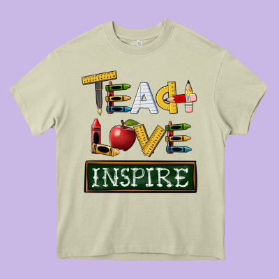 Teach Love Inspire Heavy Core Tee Designed By Barkaloodesign