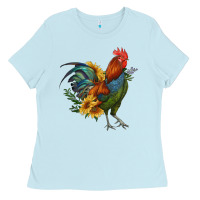Baby Blue rooster with sunflowers Ladies Tee - RanaPortraitStore