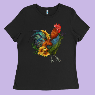 Rooster With Sunflowers Ladies Tee Designed By Ranaportraitstore