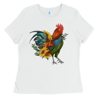 White rooster with sunflowers Ladies Tee - RanaPortraitStore