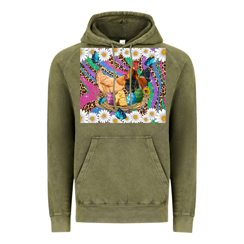 Easter Farm Chicken Chick Rooster Daisys Butterfly Sunflower Eggs Glit Vintage Hoodie by Artiststas | Teevron
