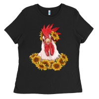 Black rooster head with sunflowers Ladies Tee - RanaPortraitStore