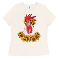 Bone rooster head with sunflowers Ladies Tee - RanaPortraitStore