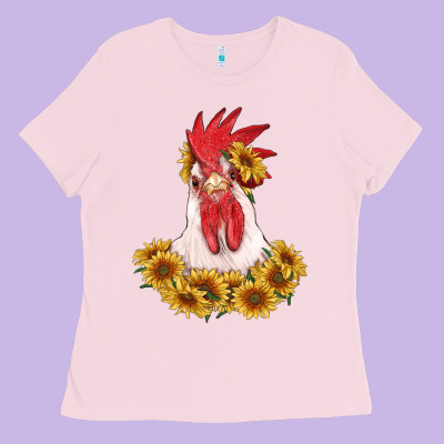 Rooster Head With Sunflowers Ladies Tee Designed By Ranaportraitstore