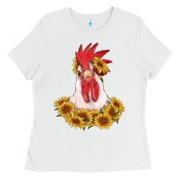 White rooster head with sunflowers Ladies Tee - RanaPortraitStore