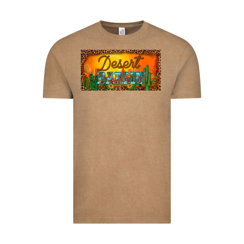 Western Desert Darlin Sunset Cactus Leopard Serape   License Plate Tem Vintage Tee by BarkalooDesign | Teevron