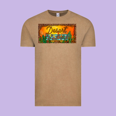 Western Desert Darlin Sunset Cactus Leopard Serape   License Plate Tem Vintage Tee Designed By Barkaloodesign