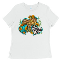 White leopard cowhide hearts Ladies Tee - Zillion Design Studio