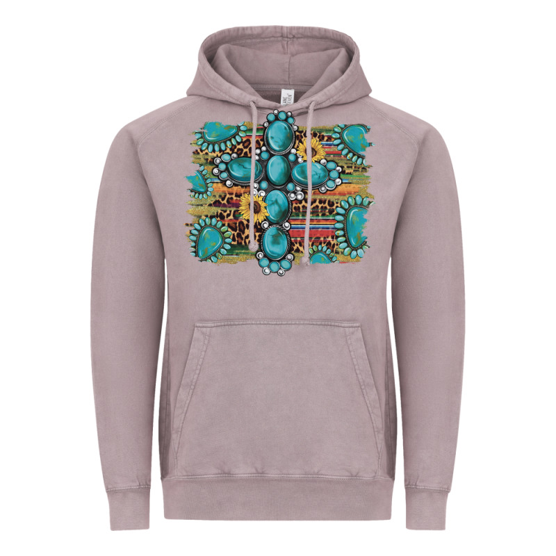 Western Gemstone Cross Sunflowers Serape Leopard Glitter Vintage Hoodie by Artiststas | Teevron