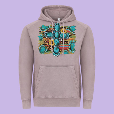 Western Gemstone Cross Sunflowers Serape Leopard Glitter Vintage Hoodie Designed By Artiststas