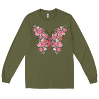 Army Green floral butterfly Long Sleeve Tee - MaliasSmallBusiness