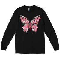 Black floral butterfly Long Sleeve Tee - MaliasSmallBusiness