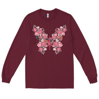 Burgundy floral butterfly Long Sleeve Tee - MaliasSmallBusiness