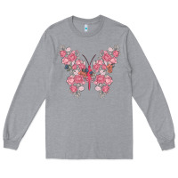 Heather Grey floral butterfly Long Sleeve Tee - MaliasSmallBusiness