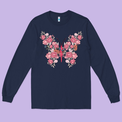 Floral Butterfly Long Sleeve Tee Designed By Maliassmallbusiness