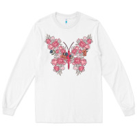 White floral butterfly Long Sleeve Tee - MaliasSmallBusiness