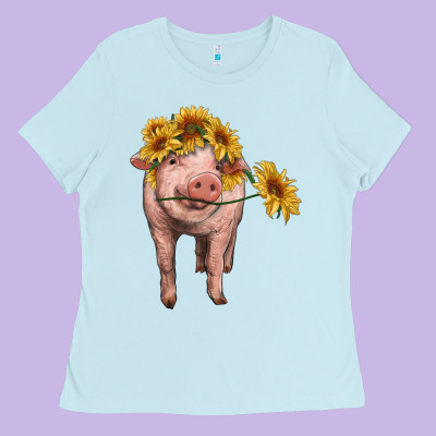 Pig With Sunflowers Ladies Tee Designed By Ranaportraitstore