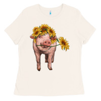 Bone pig with sunflowers Ladies Tee - RanaPortraitStore