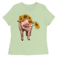 Matcha pig with sunflowers Ladies Tee - RanaPortraitStore