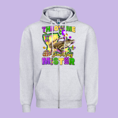 Throw Me Something Mister Louisiana Mardi Gras Zipper Hoodie Designed By Lillyallendesigns
