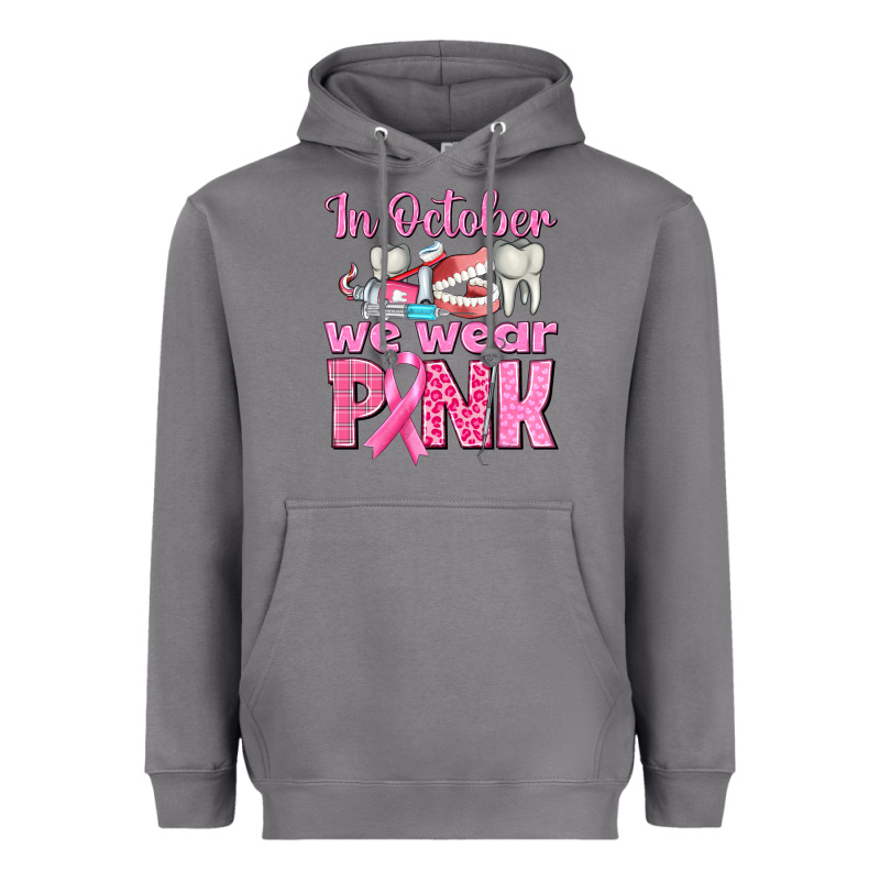 In October We Wear Pink Breast Cancer Awareness Heavyweight Hoodie by texasbilliewilder | Teevron