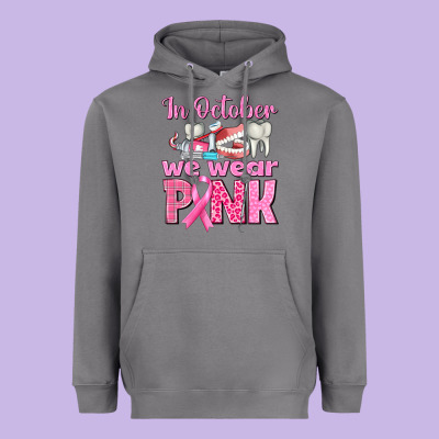 In October We Wear Pink Breast Cancer Awareness Heavyweight Hoodie Designed By Texasbilliewilder