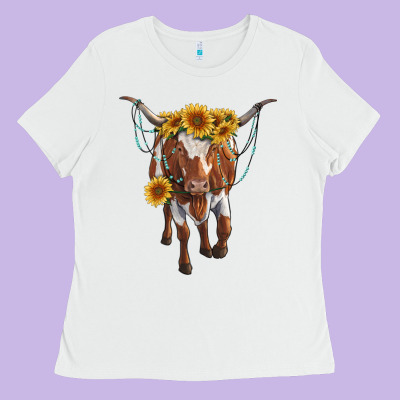 Longhorn Cow With Sunflowers Ladies Tee Designed By Ranaportraitstore