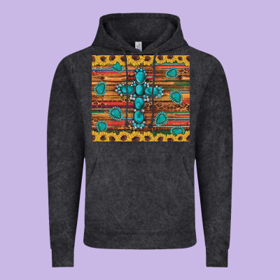 Western Gemstone Cross Sunflowers Leopard Serape Glitter Wooden Tumble Vintage Hoodie Designed By Artiststas