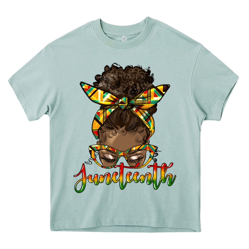Juneteenth Black Woman Messy Bun Heavy Core Tee by HRA Design Shop | Teevron