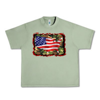 Oil Green distressed american flag Urban Heavy Tee - BarkalooDesign