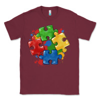 Burgundy autism puzzles Classic Tee - MaliasSmallBusiness
