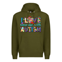 Army Green I love someone with Autism Premium Hoodie - NancyCooperArtShop
