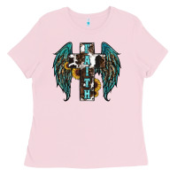 Bubblegum Pink western wings cross Ladies Tee - RanaPortraitStore