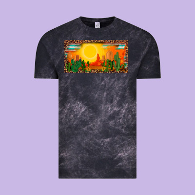 Western  Sunset Cactus Leopard Serape   License Plate Template Vintage Tee Designed By Barkaloodesign