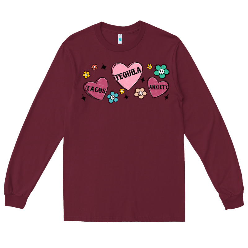Tacos Tequila Anxiety Long Sleeve Tee by MaliasSmallBusiness | Teevron
