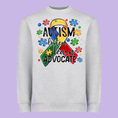 Autism Listen Learn Advocate Heavyweight Sweatshirt Designed By Maliassmallbusiness