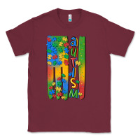 Burgundy autism american flag Classic Tee - MaliasSmallBusiness