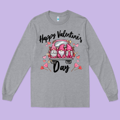 Happy Valentine's Day Gnome Truck Long Sleeve Tee Designed By Maliassmallbusiness