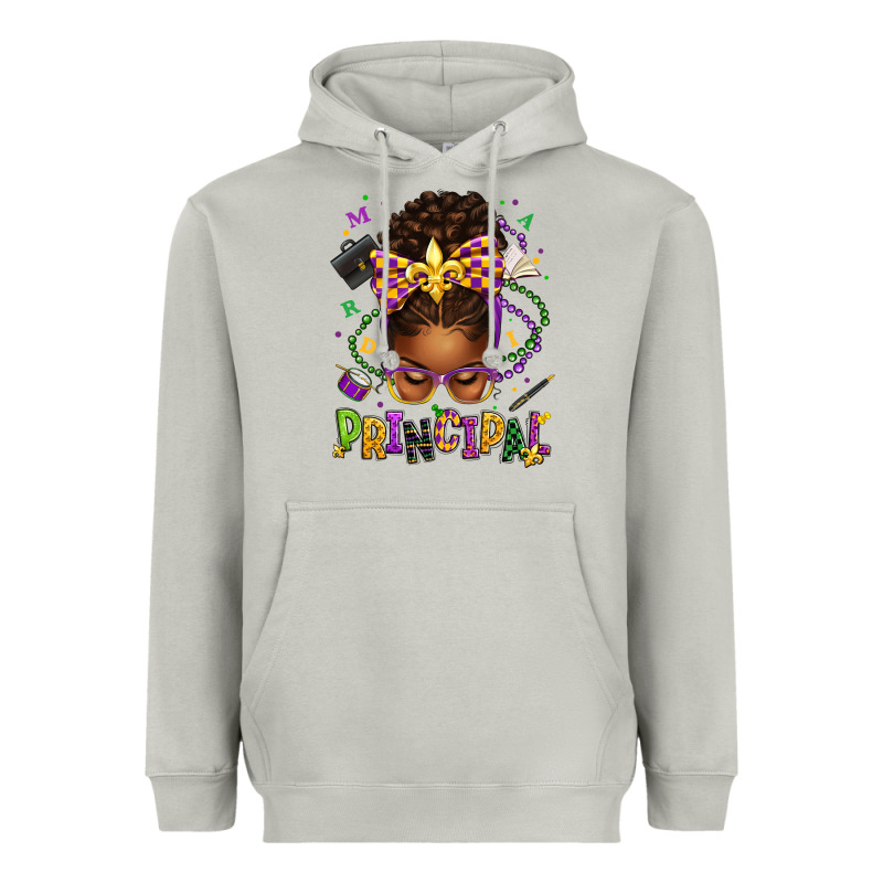 Mardi Gras Principal Afro Messy Bun Heavyweight Hoodie by texasbilliewilder | Teevron