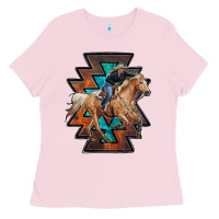 Bubblegum Pink cowgirl with aztec Ladies Tee - RanaPortraitStore