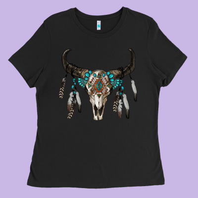 Boho Bull Skull Ladies Tee Designed By Ranaportraitstore