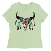 Matcha boho bull skull Ladies Tee - RanaPortraitStore