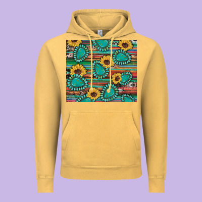 Western Gemstone Sunflowers Serape Cowhide Glitter Wooden Vintage Hoodie Designed By Artiststas